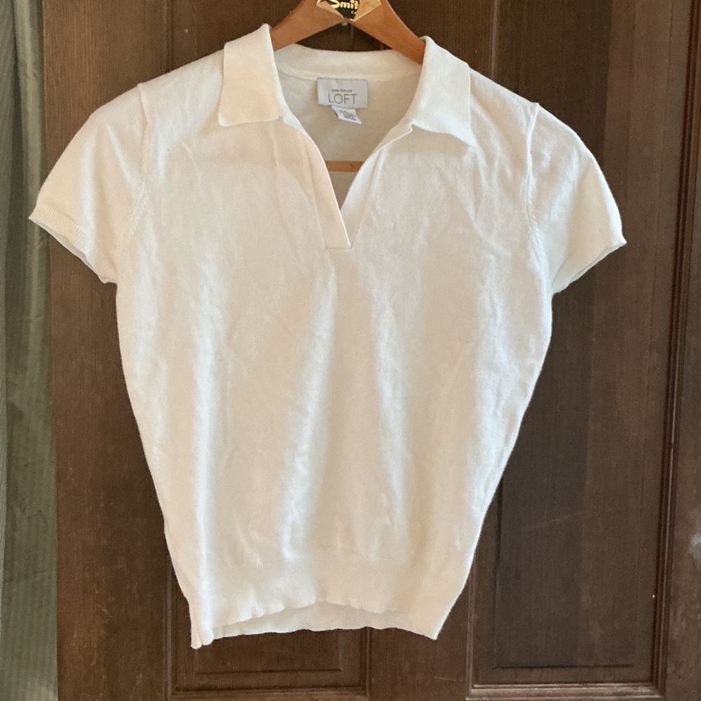 LOFT Women's White Short Sleeve Polo Top